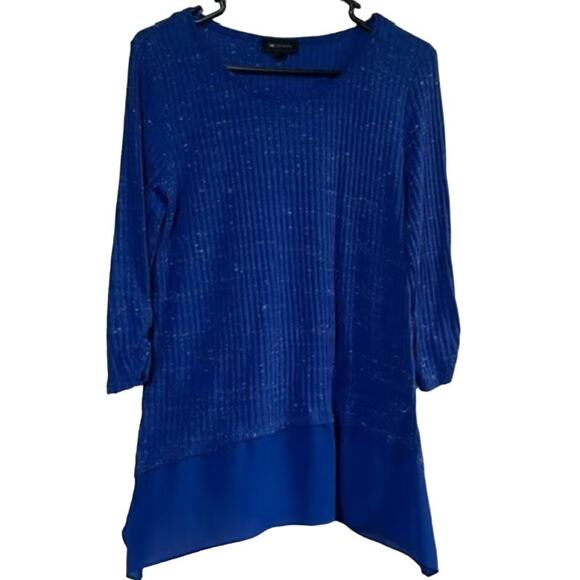 AB Studio Sweaters - AB Studio 3/4 Sleeve Ribbed Sweater Blue Size Large